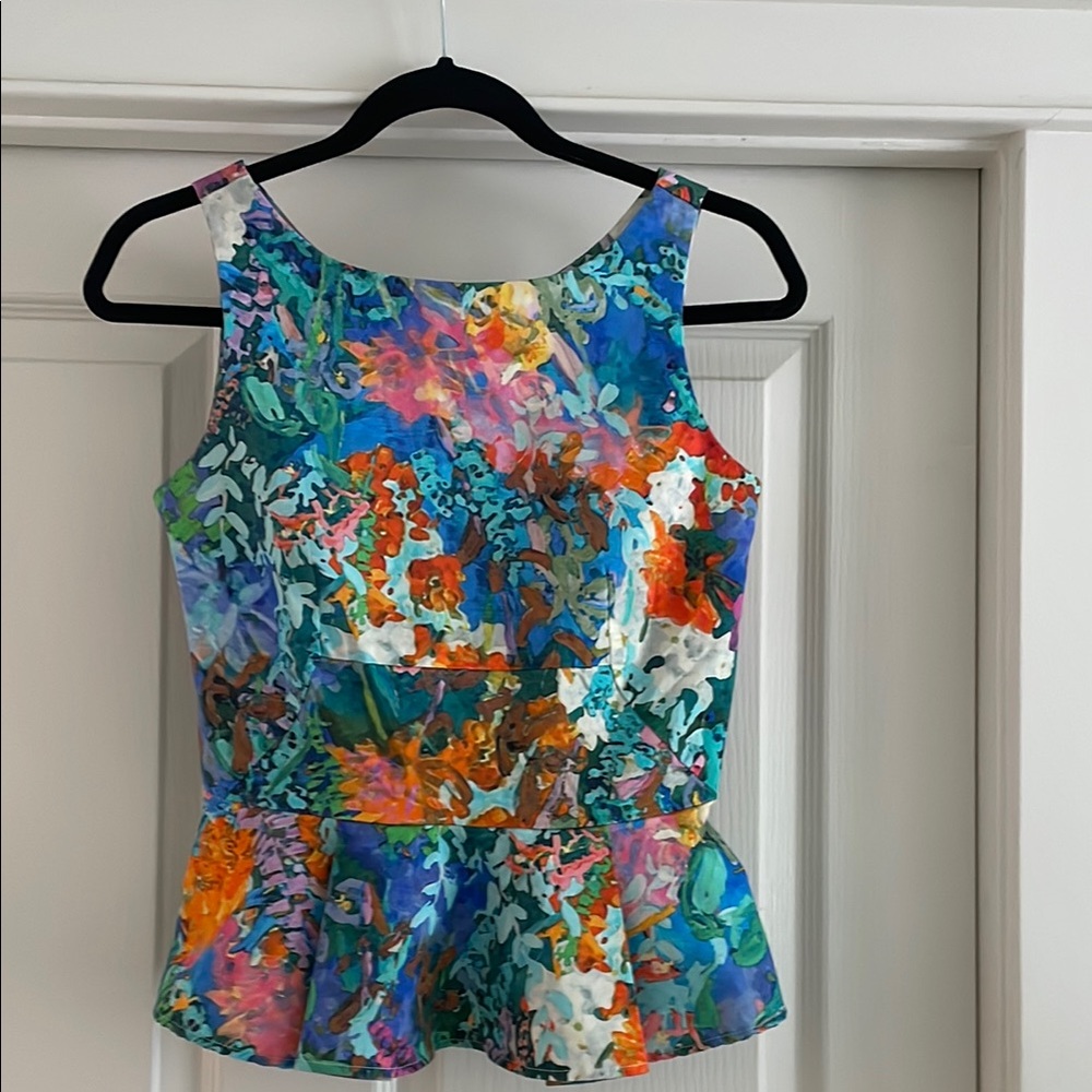 Amanda Uprichard Blue and Orange Peplum Tank Top